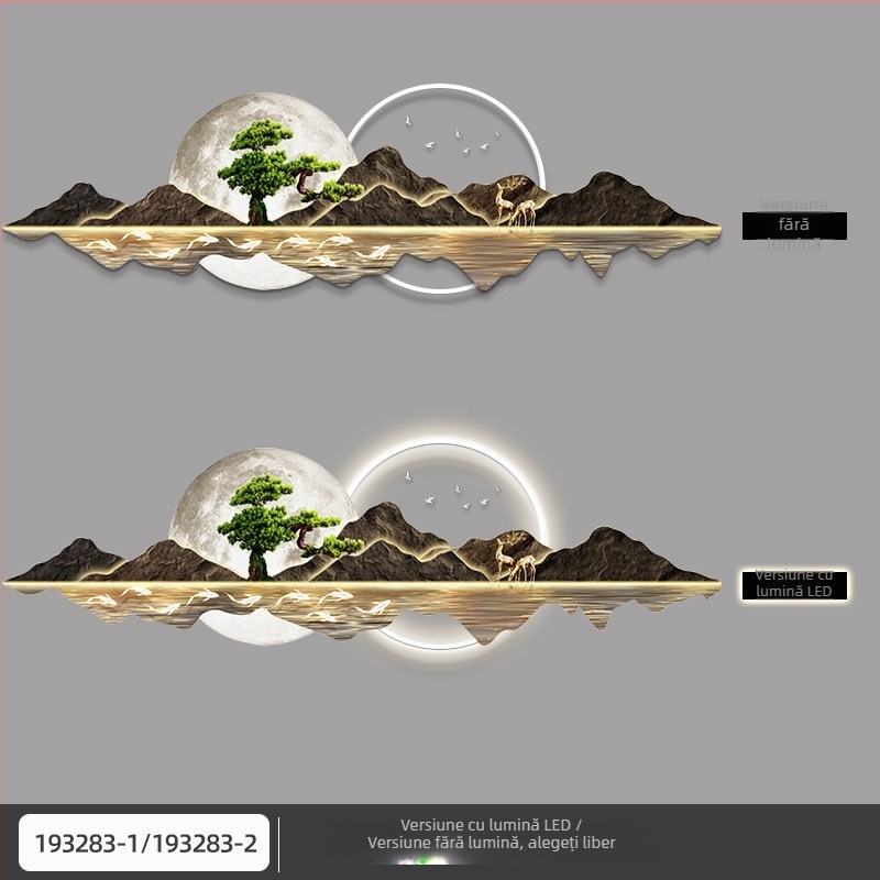 Tablou decorativ pentru living în stil nou chinezesc, cu simbolismul bogăției prin apă curgătoare, iluminare LED, motiv brad care întâmpină oaspeții, tablou de perete pentru fundalul canapelei, grandios și elegant