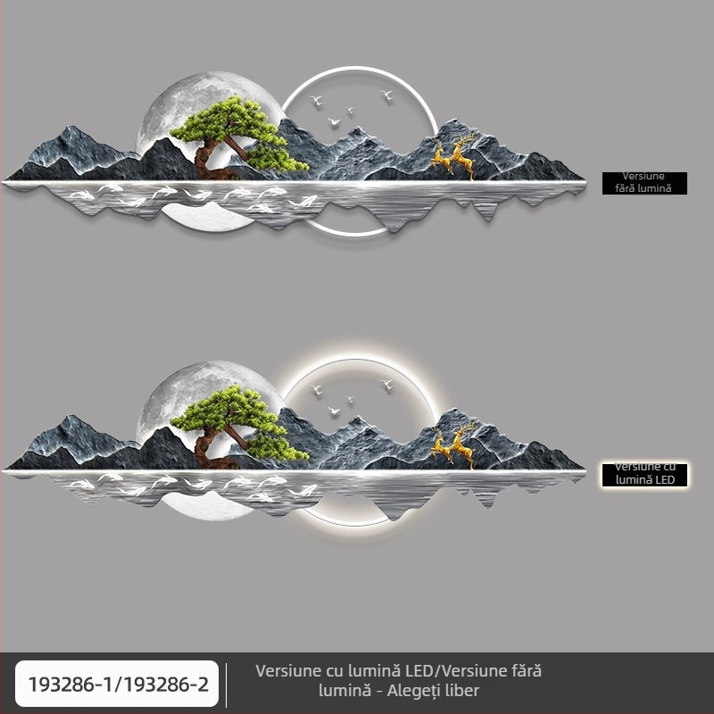 Tablou decorativ pentru living în stil nou chinezesc, cu simbolismul bogăției prin apă curgătoare, iluminare LED, motiv brad care întâmpină oaspeții, tablou de perete pentru fundalul canapelei, grandios și elegant