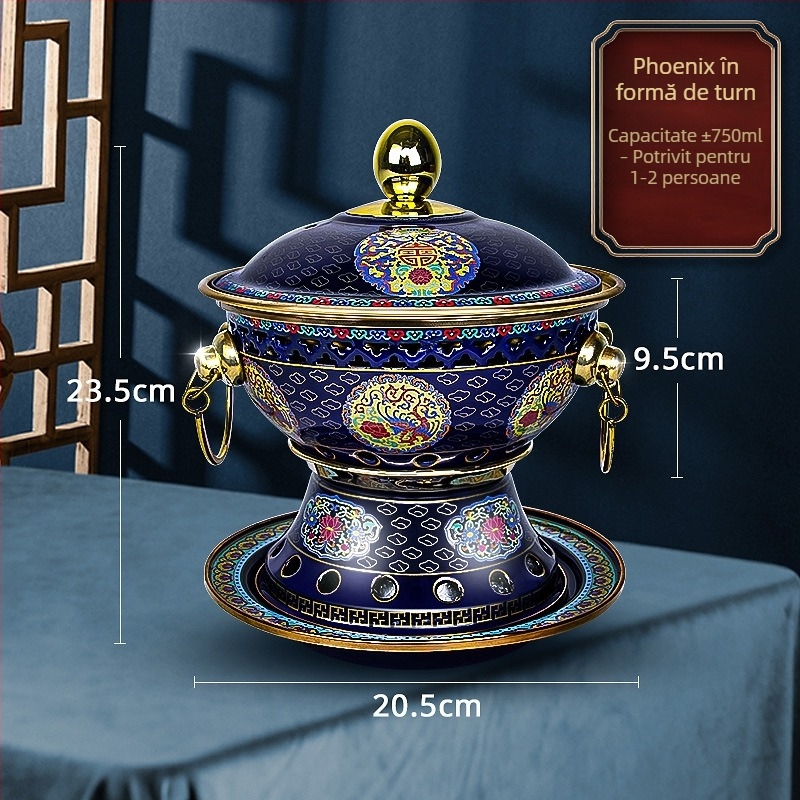 Oală Cloisonné din cupru pentru uz casnic – Stil Beijing vechi, interior din alamă, capacitate 2,1–4 L, neelectric