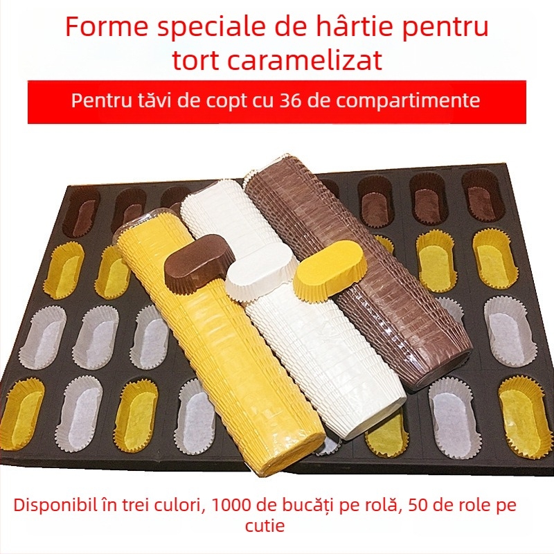 Tavă de hârtie pentru copt ovală 72, cu 36 forme pentru prăjituri, acoperire siliconică, rezistentă la ulei