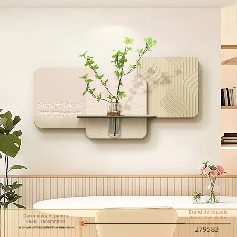 Tablou mural modern minimalist pentru dining și living, plante hidroponice verzi, stil proaspăt, panda pe fundalul televizorului