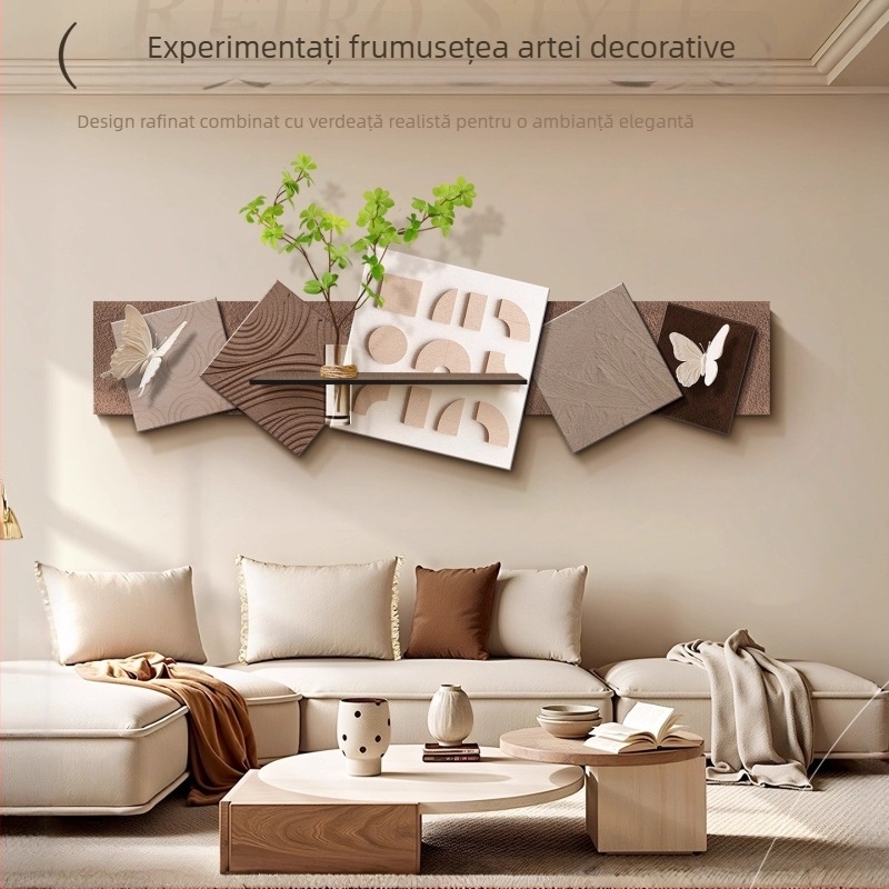 Tablou decorativ pentru sufragerie, fundal alb, plante hidroponice — artă abstractă pentru peretele din spatele canapelei