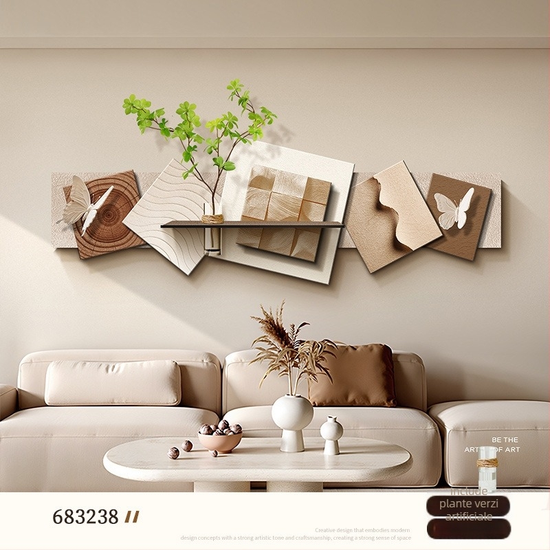 Tablou decorativ pentru sufragerie, fundal alb, plante hidroponice — artă abstractă pentru peretele din spatele canapelei