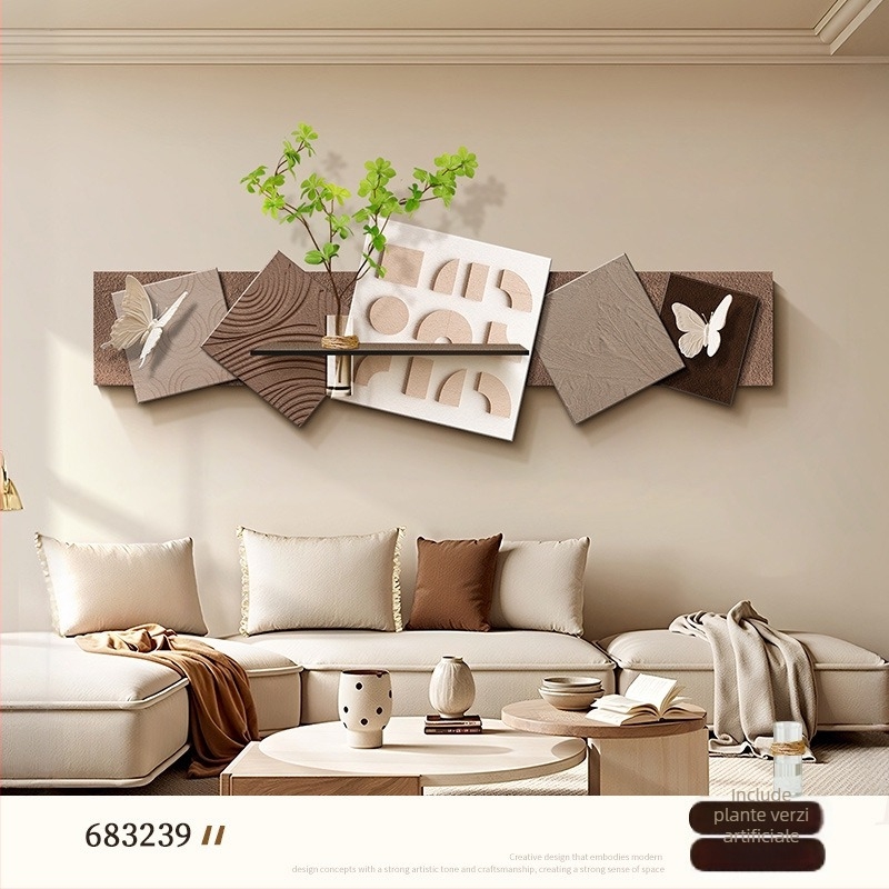 Tablou decorativ pentru sufragerie, fundal alb, plante hidroponice — artă abstractă pentru peretele din spatele canapelei