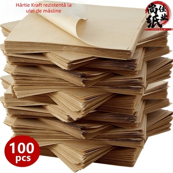 Hârtie de copt rezistentă la ulei pentru gustări prăjite, liner de tavă absorbant de ulei, kraft pătrat de 12 inchi, 100 coli