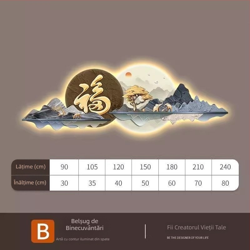 Simbol noroc în stil chinezesc nou — tablou decorativ pentru sufragerie, cu LED, atârnat pe perete în spatele canapelei, peisaj pentru ceai