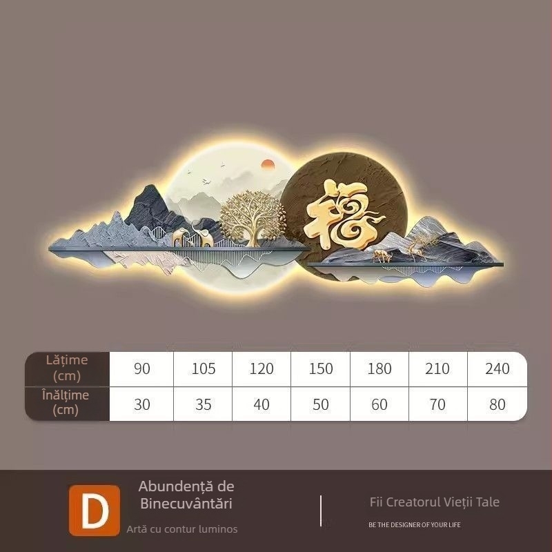 Simbol noroc în stil chinezesc nou — tablou decorativ pentru sufragerie, cu LED, atârnat pe perete în spatele canapelei, peisaj pentru ceai