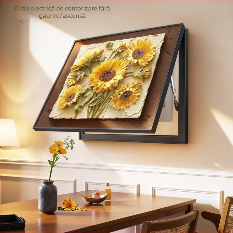 Tablou decorativ cu floarea-soarelui pentru cutia de contoare electrice, stil antic, înrămat, pentru a ascunde panoul de distribuție, fără găuri