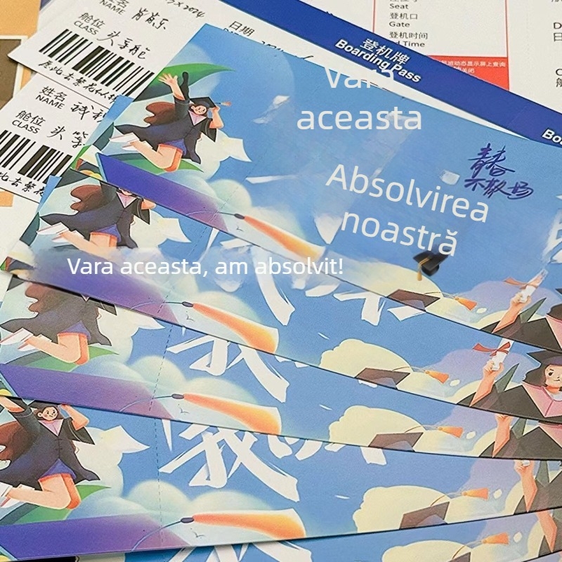 Card poștal cu bilet de îmbarcare pentru absolvire — stil Instagram, suvenir personalizat pentru studenți și elevi