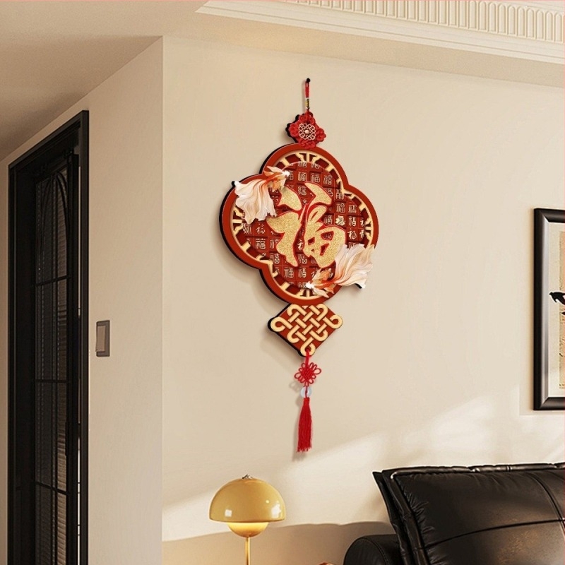 Artă murală în stil Chinezesc Nou pentru living, decor roșu norocos pentru intrare și fundal TV
