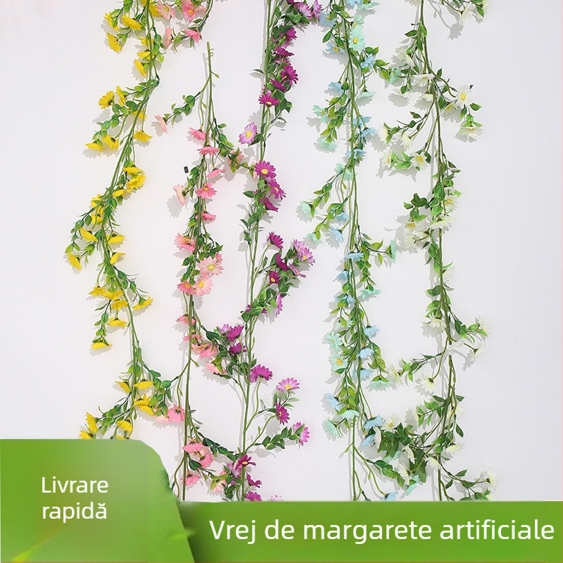 Viță de ratan artificială cu margarete pentru acoperirea conductelor de aer condiționat din interior și decor de perete, plantă verde