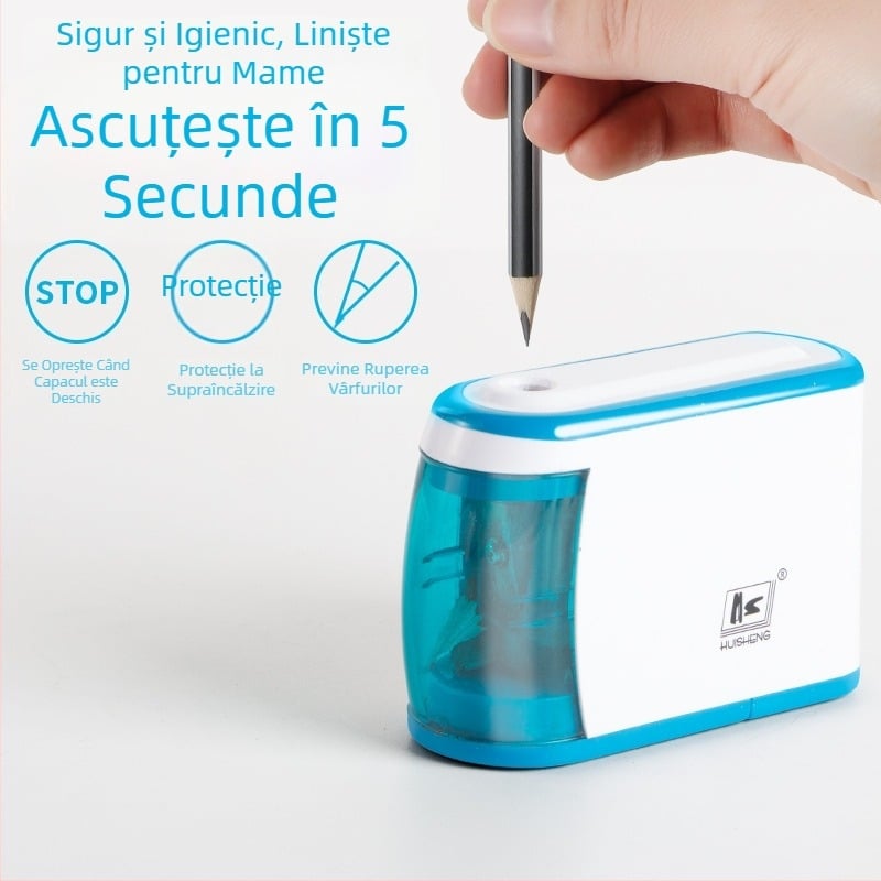 Huisheng HS915 Așcuțitor electric de creioane – automat, papetărie pentru școală, corp din plastic, design geometric