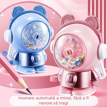 Ascuțitor de creioane cu design ursuleț, alimentare automată a grafitului, potrivit pentru copii, elevi și grădiniță