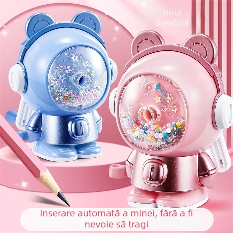 Ascuțitor de creioane cu design ursuleț, alimentare automată a grafitului, potrivit pentru copii, elevi și grădiniță