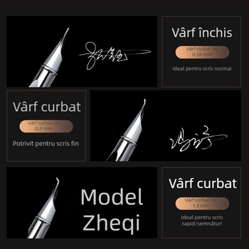 Stilou din oțel inoxidabil, vârf curbat, pentru practică de caligrafie și artă a semnăturilor