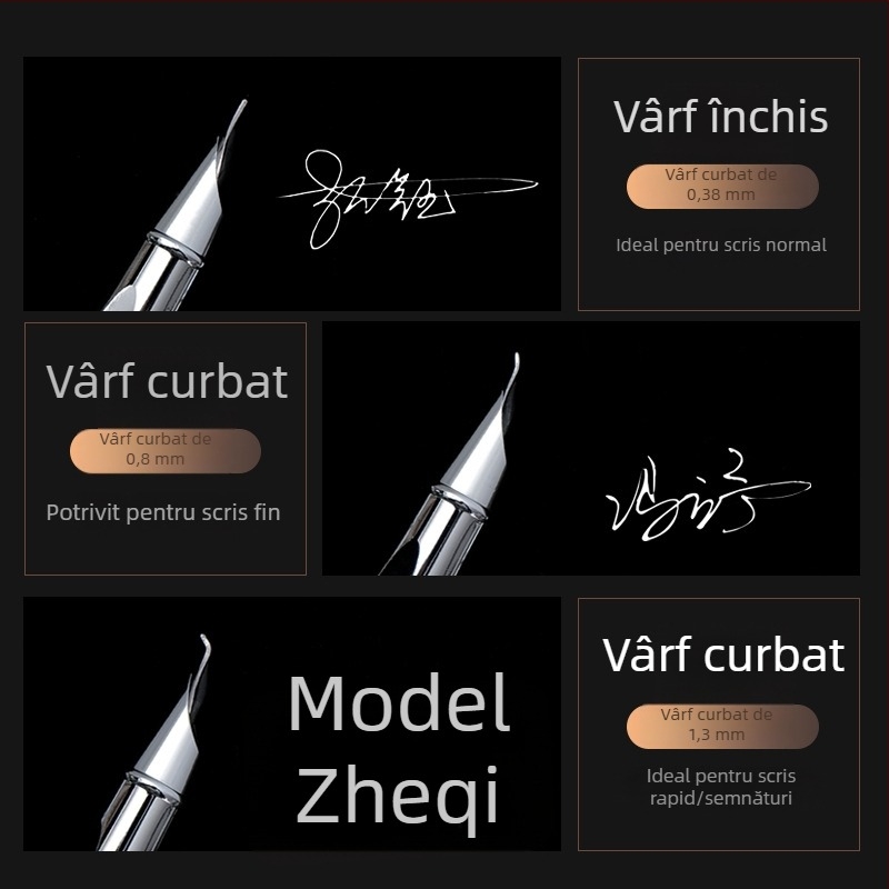 Stilou din oțel inoxidabil, vârf curbat, pentru practică de caligrafie și artă a semnăturilor