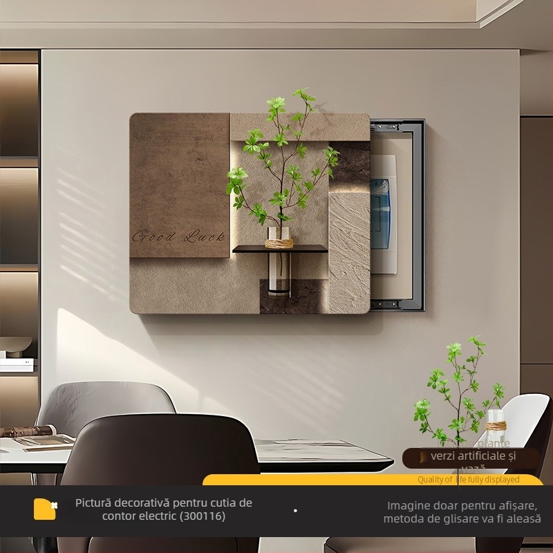 Tablou decorativ pentru cutia de contoare electrice cu plante verzi hidroponice — DIY fără găuri, acoperire pentru întrerupătorul principal și cutia multimedia