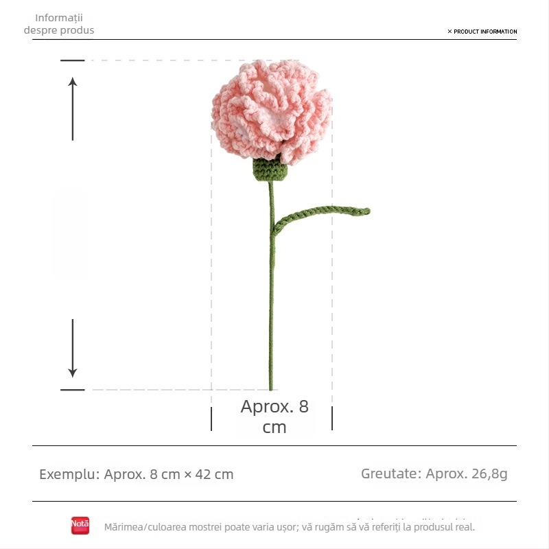 Garofiță croșetată din lână, floare artificială croșetată – cadou pentru mamă