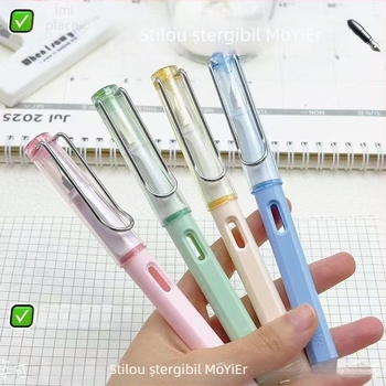 Set stilou cu peniță Hobby MS0313 – Albastru Cristal, pentru începători, elevi, cu sac de cerneală și corecție a poziției de scriere, vârf F