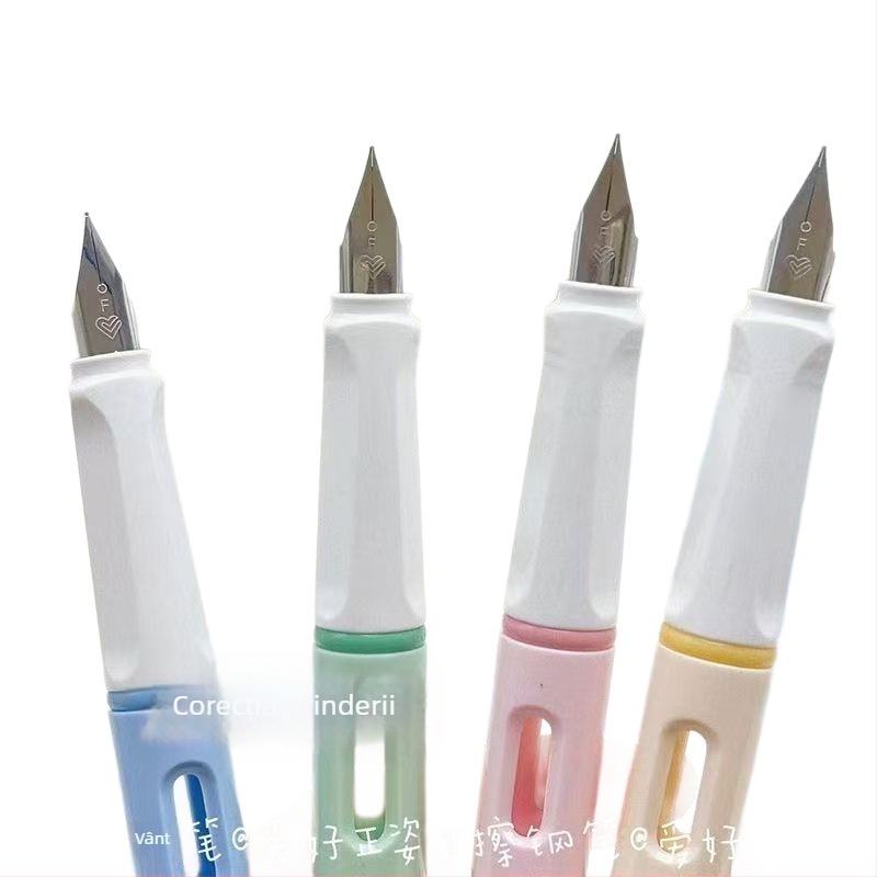 Set stilou cu peniță Hobby MS0313 – Albastru Cristal, pentru începători, elevi, cu sac de cerneală și corecție a poziției de scriere, vârf F