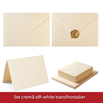 Set A7 crem/bej pentru plicuri și cărți de felicitare, cu invitații, autocolante metalice, scriere manuală