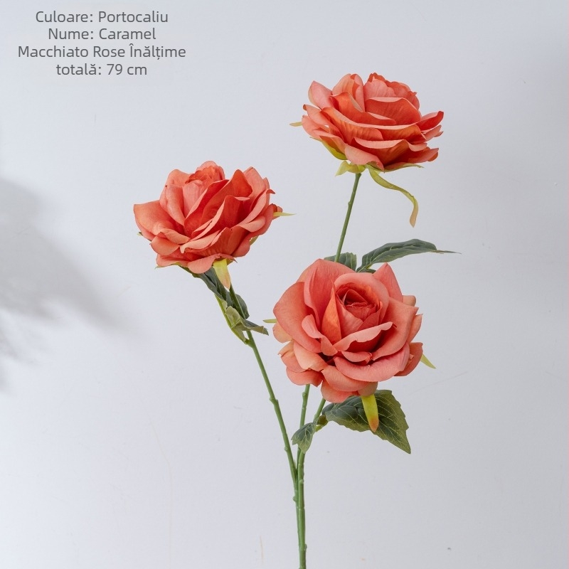 Trandafiri artificiali caramel macchiato pentru decor acasă, buchet de nuntă și perete cu trandafiri în stil Instagram