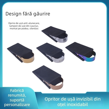 Stop de ușă din oțel inoxidabil, montat pe podea, fără găuri, tampon din cauciuc antiderapant, protecție la contact, pentru uz casnic