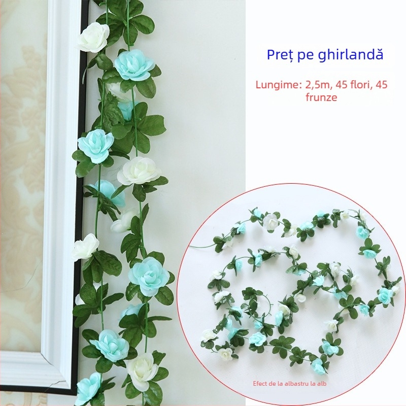 Viță de trandafiri cu flori de mătase, 45 de flori, decorativ, înălțime 2,3 m