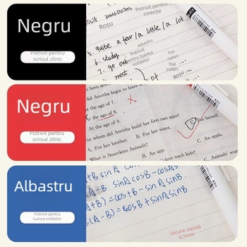 Pix cu trei culori retractabil pentru elevi — albastru, roșu și negru, cu rezerve de cerneală albastră și neagră