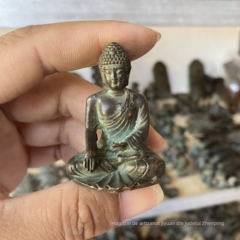 Statuetă Antică a Budei Vindecătorului, în nuanță cupru patinat, ornament de birou pentru casă, mică figurină Buddha pentru colecție