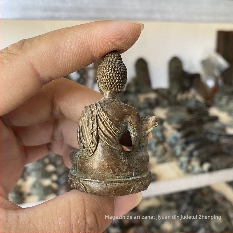 Statuetă Antică a Budei Vindecătorului, în nuanță cupru patinat, ornament de birou pentru casă, mică figurină Buddha pentru colecție