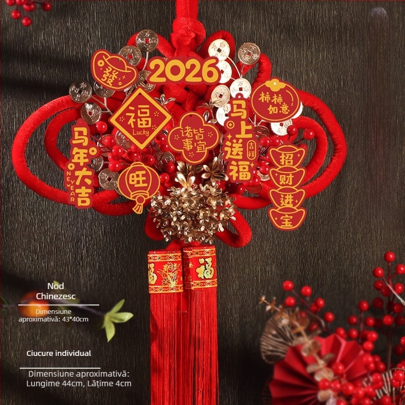 Kit DIY nod chinezesc cu mii de caractere – decor suspendat, realizat manual, pentru Anul Calului