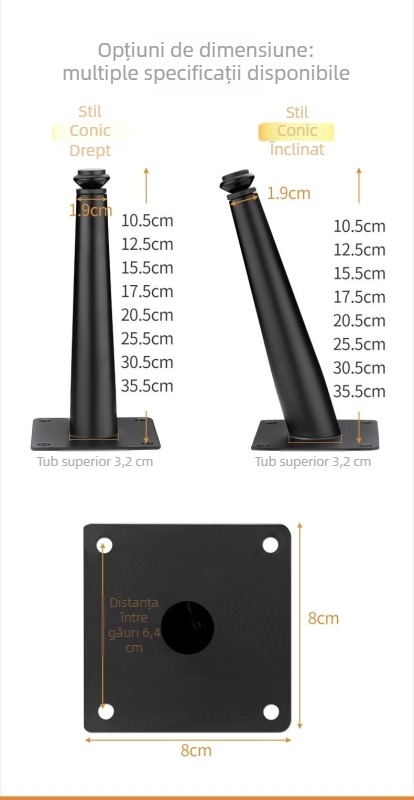 Picioare reglabile din metal pentru mobilier: canapea, dulap TV, dulap de baie, noptiere și măsuță de cafea