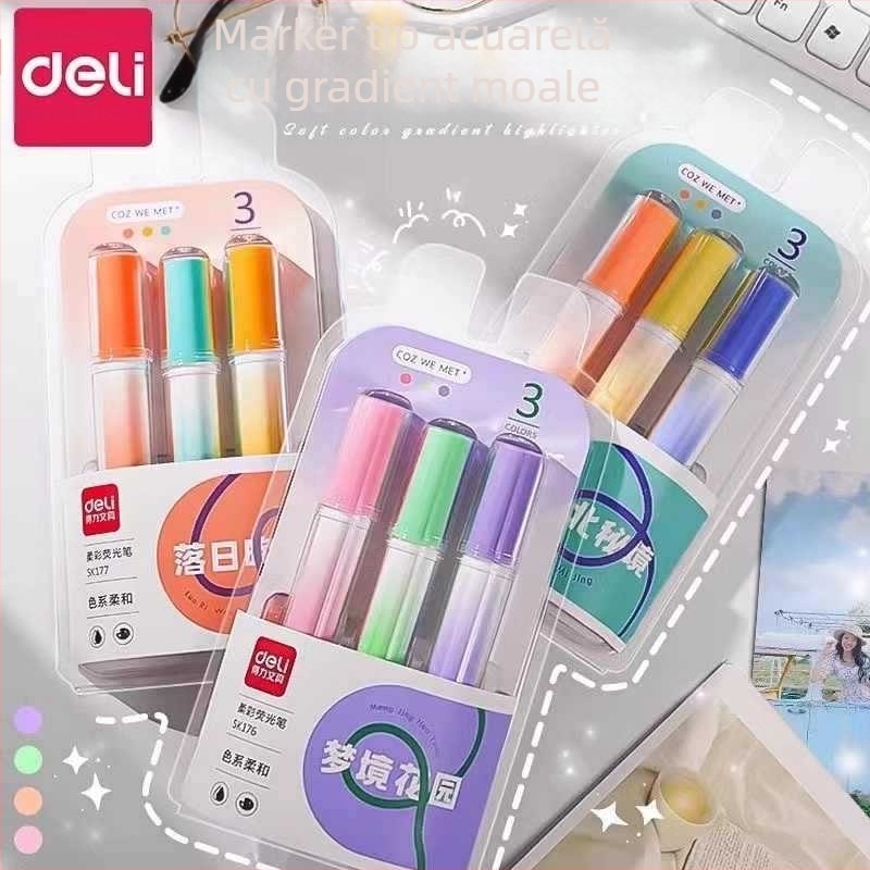 Deli marker fluorescent pentru elevi – marker colorat pentru evidențiere și efecte de acuarelă