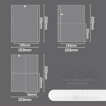 Refil A5 cu 6 găuri, pagini interioare transparente PP și pagini mici de stocare a cardurilor, compatibil cu Instax și cărți de vizită