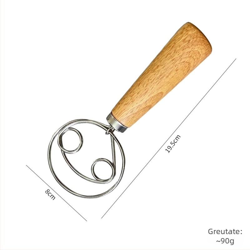 Tel de ouă manual din oțel inoxidabil, mâner din lemn de stejar, inel simplu/dublu pentru cofetărie