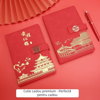 Notebook A5 în set cadou cu logo imprimat, stil retro chinezesc, inspirat de Orașul Interzis