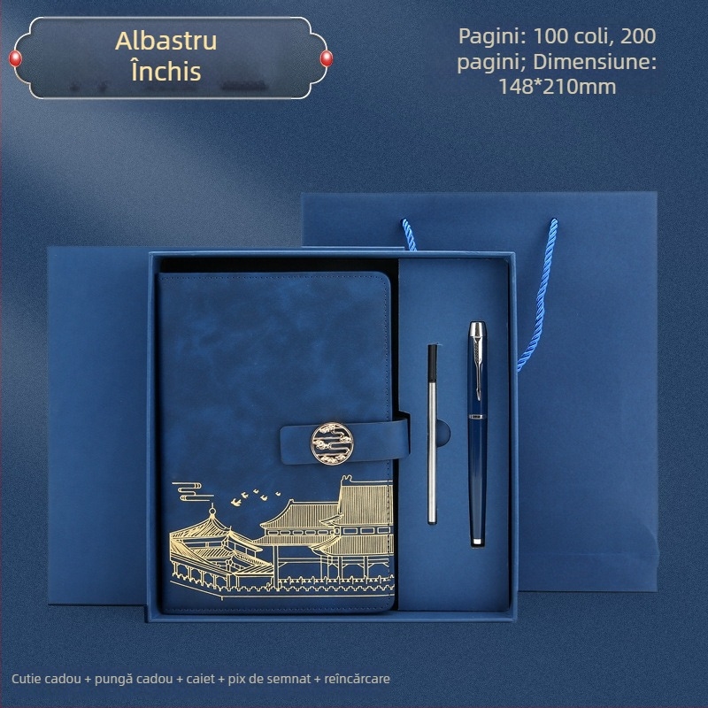 Notebook A5 în set cadou cu logo imprimat, stil retro chinezesc, inspirat de Orașul Interzis