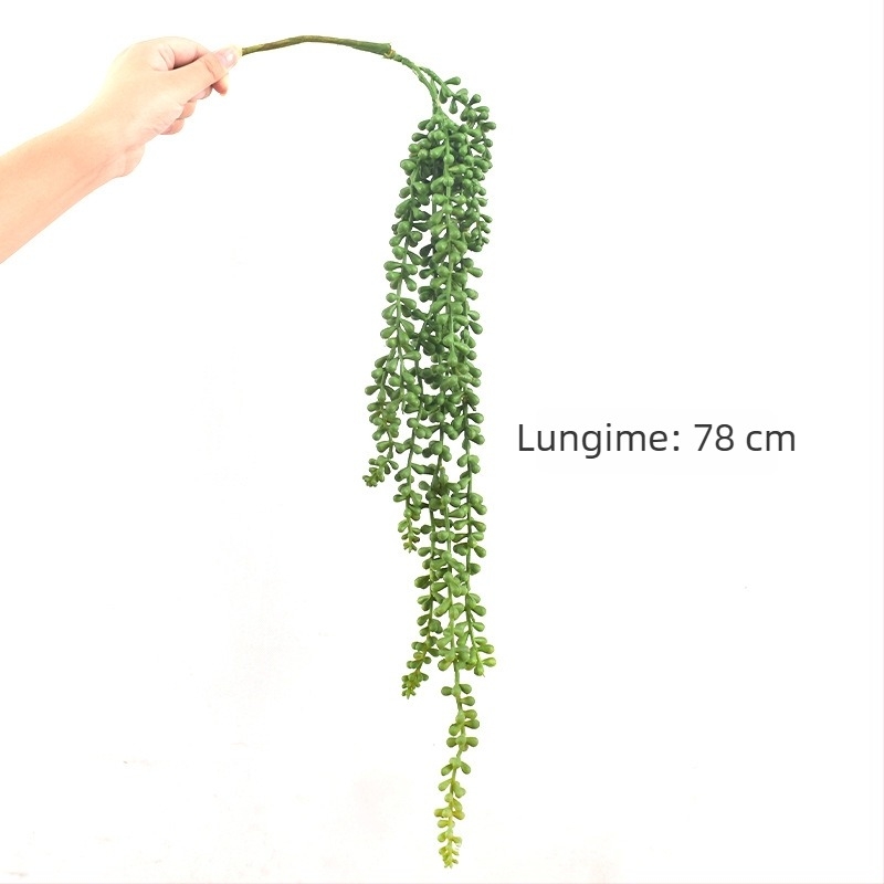 Plantă suculentă artificială suspendată, cu mărgele și șiruri de ratan, decor de perete pentru interior
