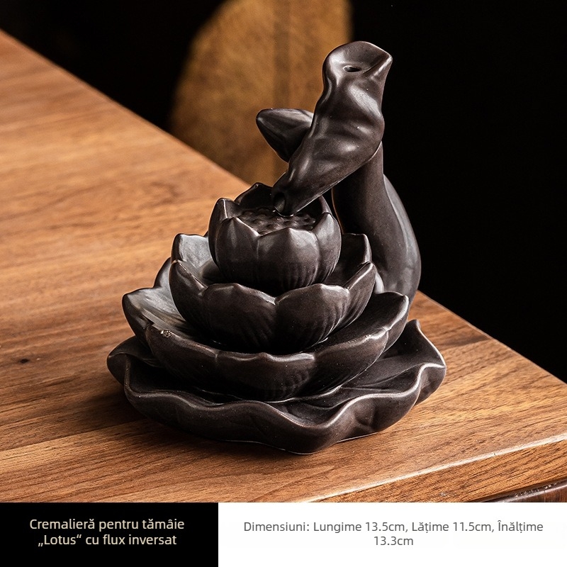 Difuzor ceramic cu flux invers pentru fum aromat, design frunză de lotus și lună, decor pentru casă