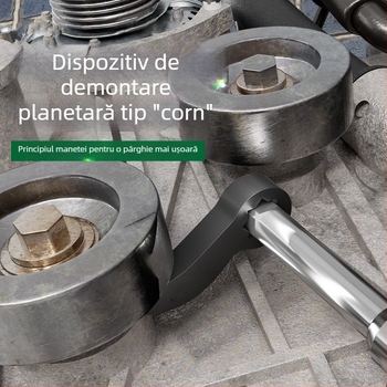 Unealtă pentru demontarea semiaxisului, în formă de corn, cu levier, separator și cheie