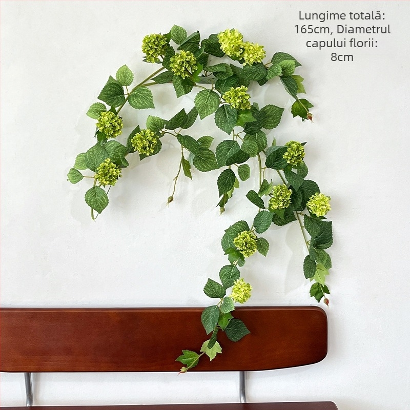 Viță cu hortensie, 14 capete, frunze de eucalipt – liană florală artificială pentru decor de nuntă