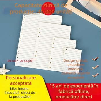 Pagini interioare A6 detașabile, foi B5 perforate, grilă cu 26 de găuri, 6 găuri, planificator de afaceri multifuncțional refill