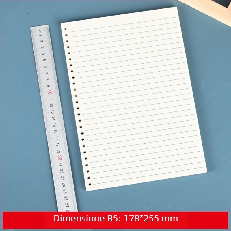 Pagini interioare A6 detașabile, foi B5 perforate, grilă cu 26 de găuri, 6 găuri, planificator de afaceri multifuncțional refill