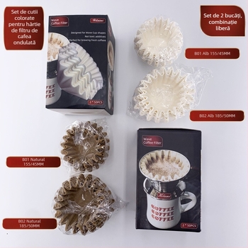Whalemi filtre de cafea cu formă de val, tip bol pour-over, 50 de foi, cutie colorată, set de 2 bucăți