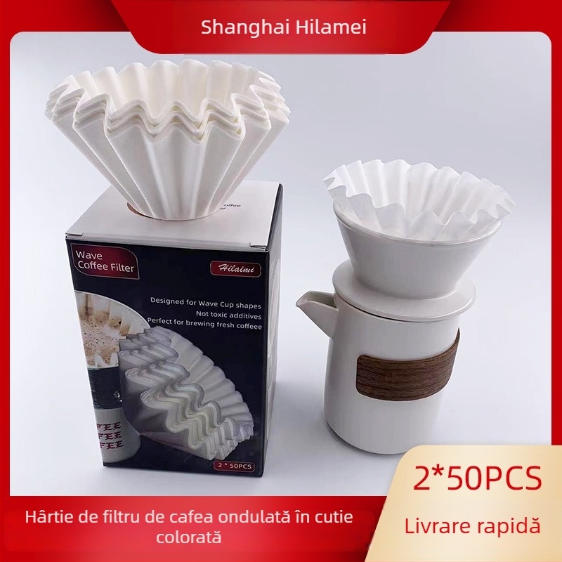 Whalemi filtre de cafea cu formă de val, tip bol pour-over, 50 de foi, cutie colorată, set de 2 bucăți