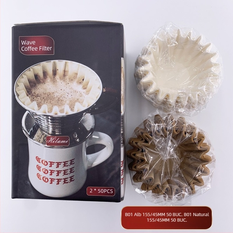 Whalemi filtre de cafea cu formă de val, tip bol pour-over, 50 de foi, cutie colorată, set de 2 bucăți