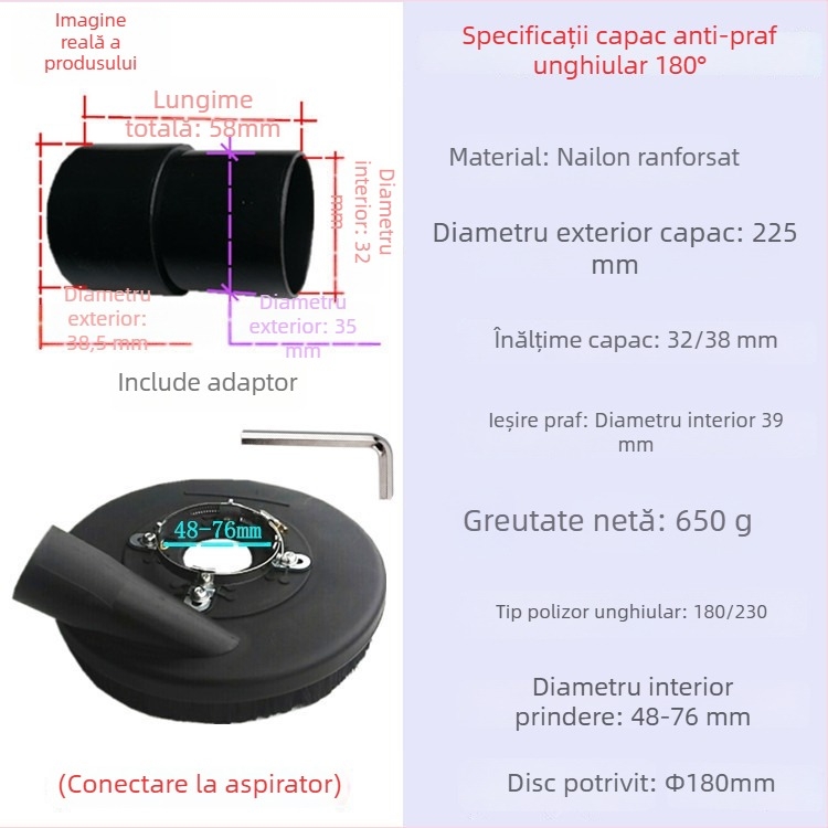 Bobon 180 Capac de praf pentru șlefuitor unghiular de 7 inch, din nylon armat, pentru șlefuire piatră și beton