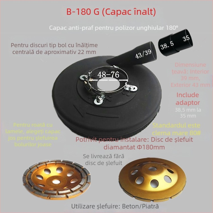 Bobon 180 Capac de praf pentru șlefuitor unghiular de 7 inch, din nylon armat, pentru șlefuire piatră și beton