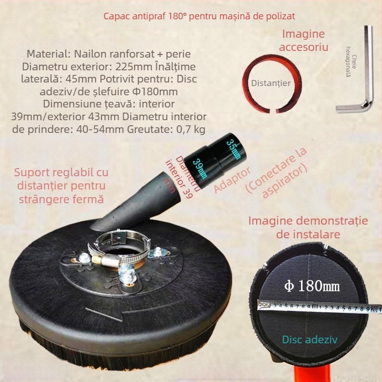 Bobon 180 Capac de praf pentru șlefuitor unghiular de 7 inch, din nylon armat, pentru șlefuire piatră și beton
